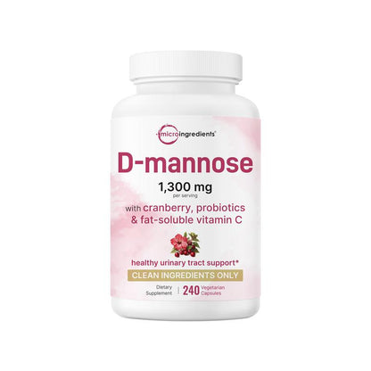 Pure D-Mannose with Cranberry, Probiotics & Vitamin C - 240 Capsules